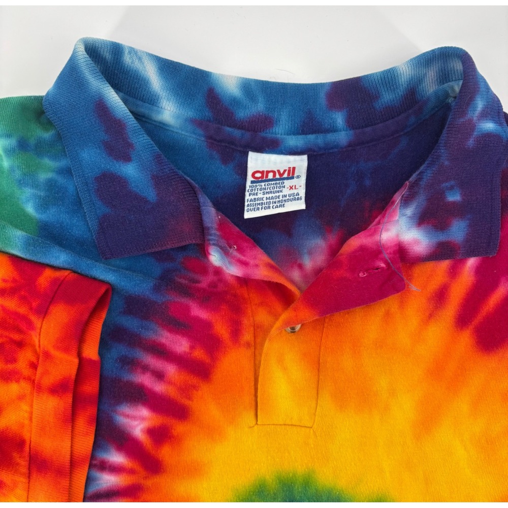 Vintage Single Stitch Tie Dye Polo Shirt Men's XL Anvil 100% Cotton